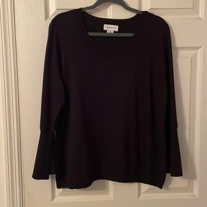 Liz Claiborne navy 3/4 length bell sleeve sweater. Size Large.
